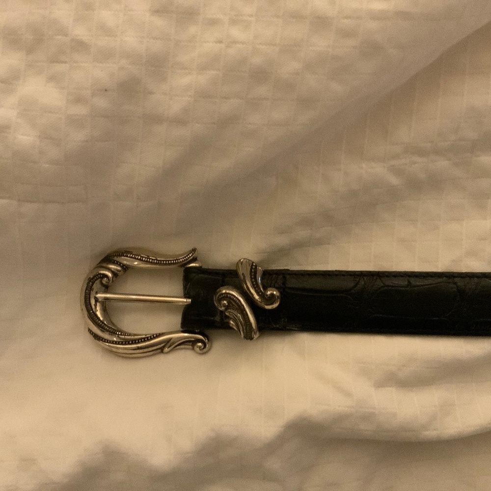 Women’s western style black alligator embossed Brighton belt with silver details